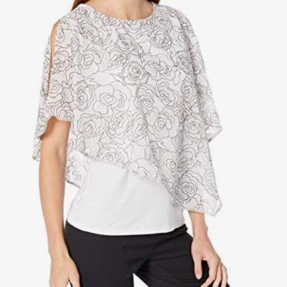 Prelude Women's Floral Glitter Print Overlay Top with Rhinestone ~ NWT ~ Large - Picture 10 of 13